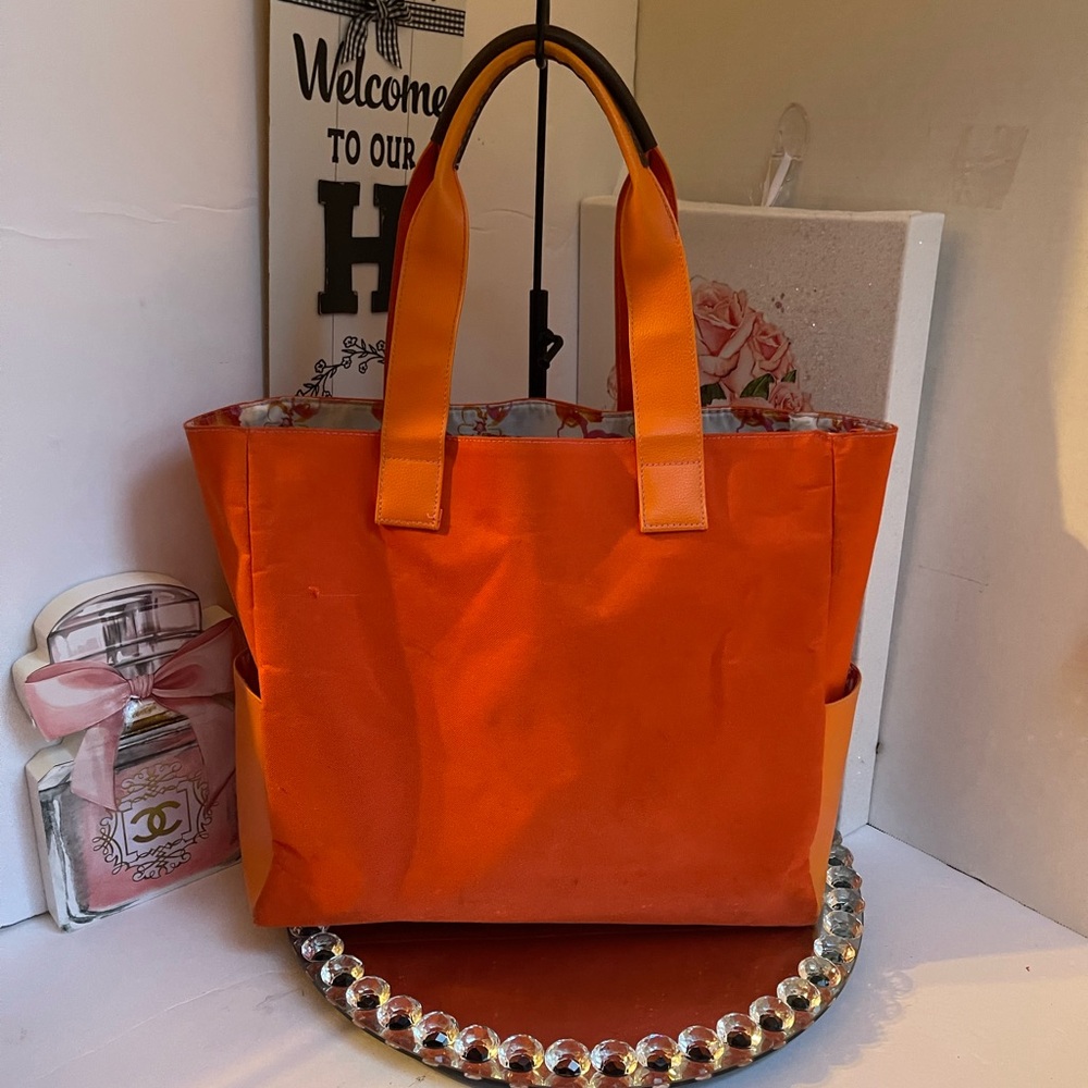 Lancôme Orange Tote Bag w/ interior floral design